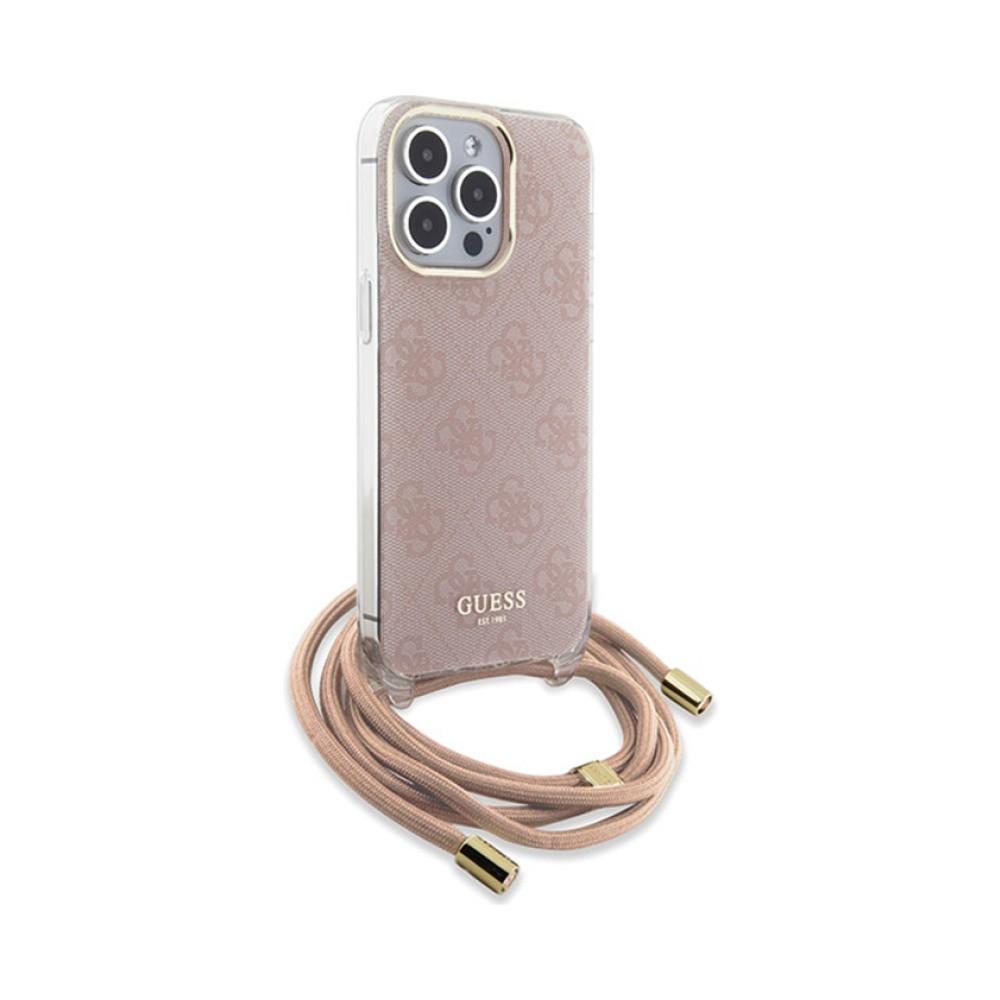 Coque iPhone 15 Pro Guess Crossbody Cord 4G Print rose — visuel 3