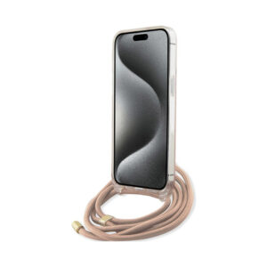 Coque iPhone 15 Pro Guess Crossbody Cord 4G Print rose — visuel 4
