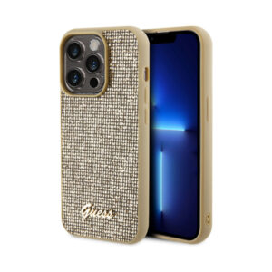 Coque iPhone 15 Pro Guess Disco Metal Script dorée