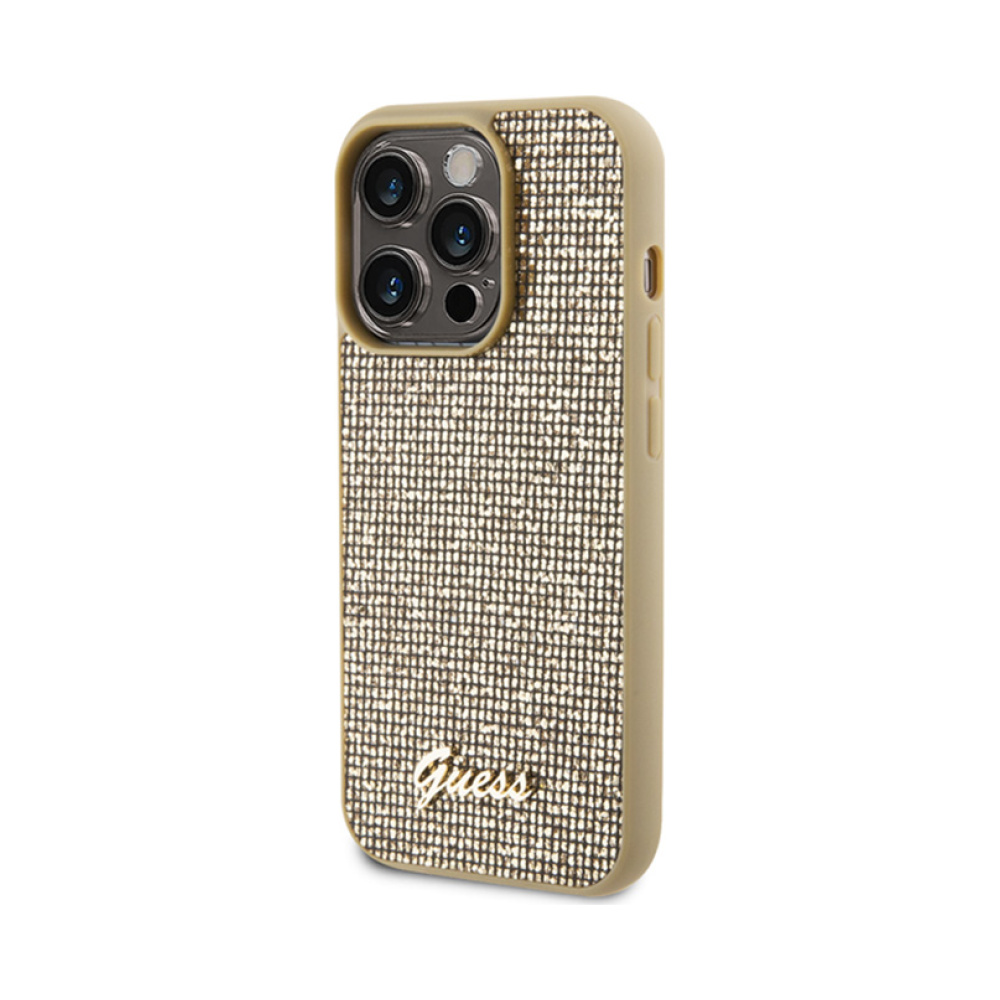 Coque iPhone 15 Pro Guess Disco Metal Script dorée — visuel 2