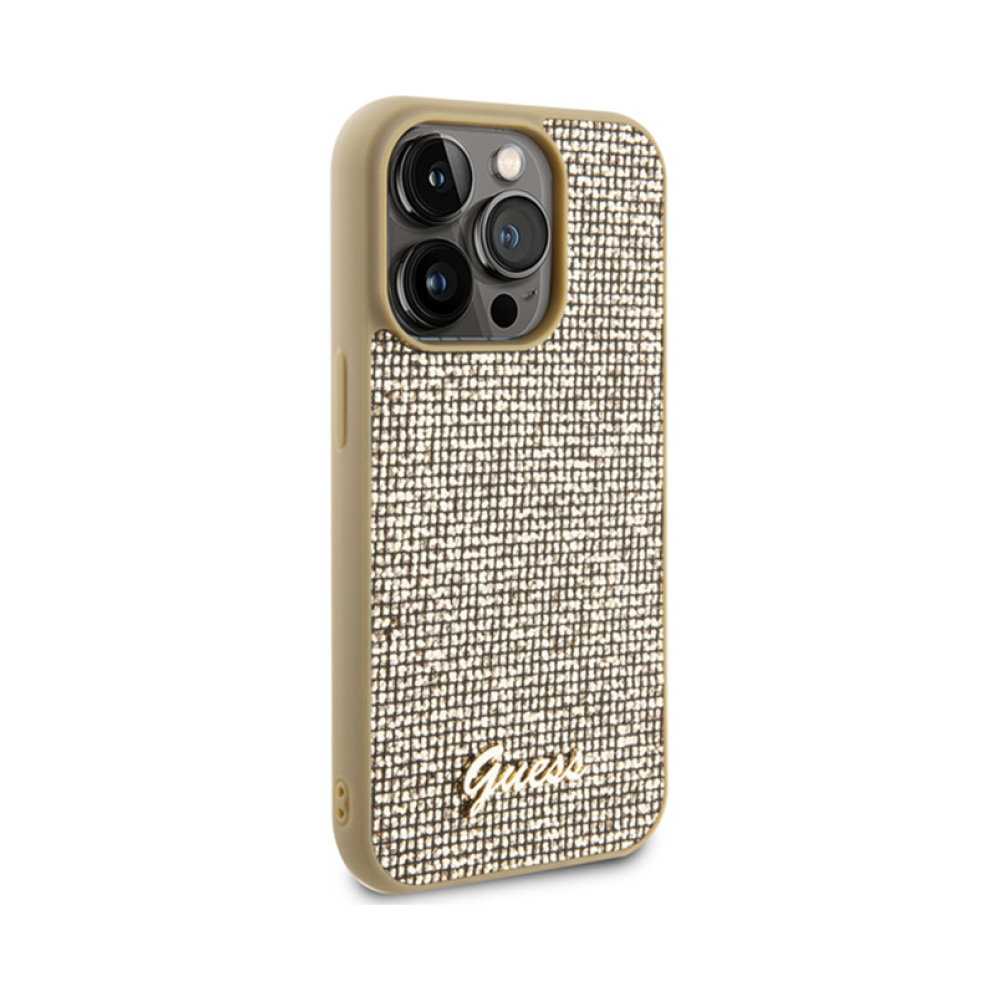 Coque iPhone 15 Pro Guess Disco Metal Script dorée — visuel 4