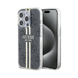 Coque iPhone 15 Pro Guess IML 4G Gold Stripe noire