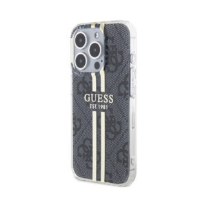 Coque iPhone 15 Pro Guess IML 4G Gold Stripe noire — visuel 2