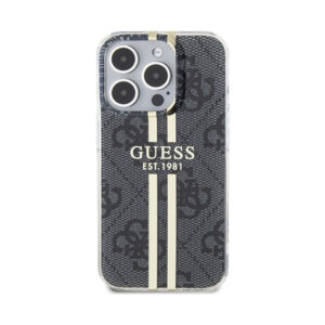 Coque iPhone 15 Pro Guess IML 4G Gold Stripe noire — visuel 3
