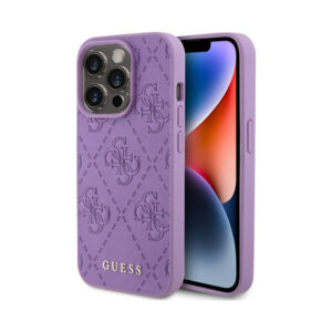 Coque iPhone 15 Pro Guess Leather 4G Stamped violette