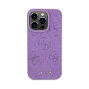 Coque iPhone 15 Pro Guess Leather 4G Stamped violette — visuel 3