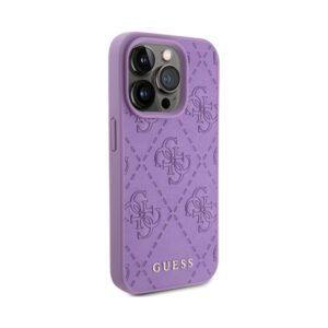 Coque iPhone 15 Pro Guess Leather 4G Stamped violette — visuel 4