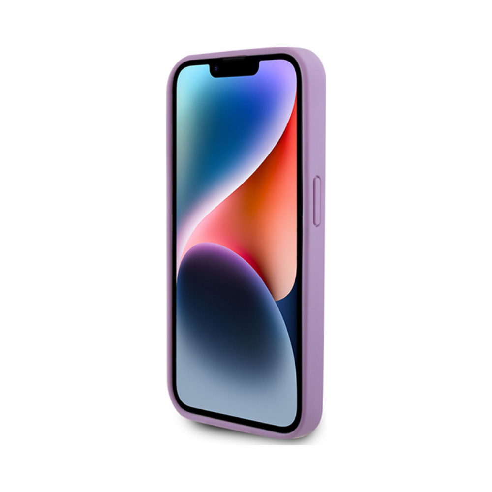 Coque iPhone 15 Pro Guess Leather 4G Stamped violette — visuel 5