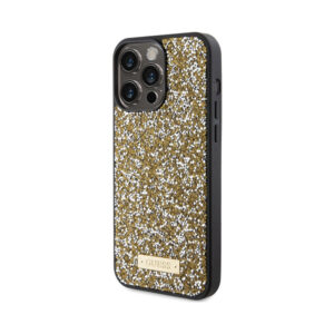 Coque iPhone 15 Pro Guess Rhinestone Metal Logo jaune — visuel 2