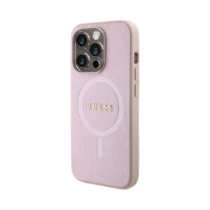 Coque iPhone 15 Pro Guess Saffiano MagSafe rose — visuel 2
