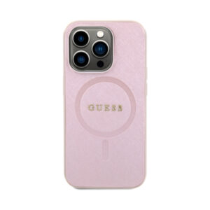 Coque iPhone 15 Pro Guess Saffiano MagSafe rose — visuel 3