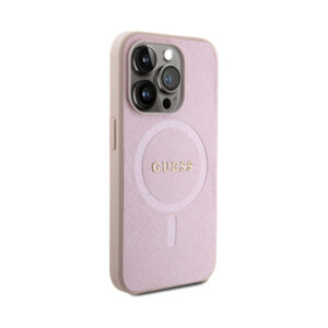 Coque iPhone 15 Pro Guess Saffiano MagSafe rose — visuel 4