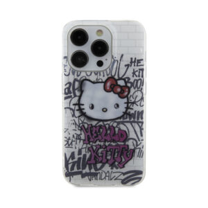 Coque iPhone 15 Pro Hello Kitty IML Kitty On Bricks Graffiti blanche — visuel 3