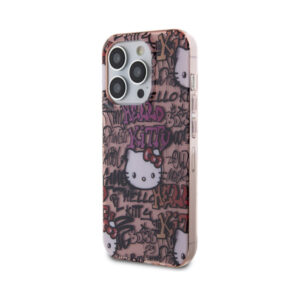 Coque iPhone 15 Pro Hello Kitty IML Tags Graffiti rose — visuel 2