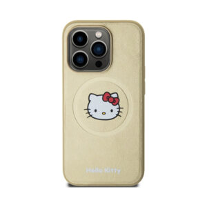 Coque iPhone 15 Pro Hello Kitty Leather Kitty Head MagSafe dorée — visuel 3