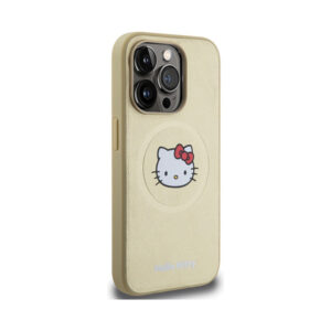 Coque iPhone 15 Pro Hello Kitty Leather Kitty Head MagSafe dorée — visuel 4