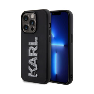 Coque iPhone 15 Pro Karl Lagerfeld 3D Rubber Glitter Logo noire