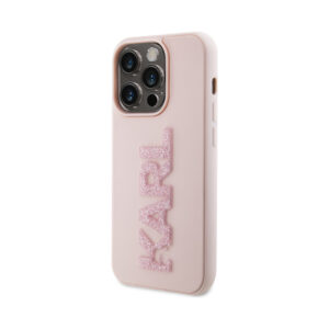 Coque iPhone 15 Pro Karl Lagerfeld 3D Rubber Glitter Logo rose — visuel 2