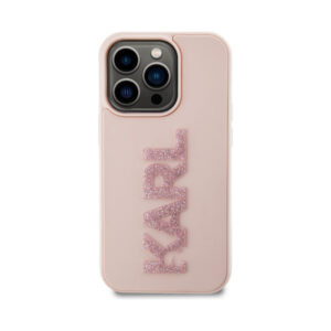 Coque iPhone 15 Pro Karl Lagerfeld 3D Rubber Glitter Logo rose — visuel 3