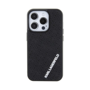 Coque iPhone 15 Pro Karl Lagerfeld 3D Rubber Multi Logo noire — visuel 3