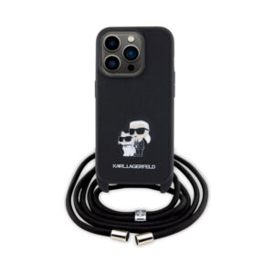Coque iPhone 15 Pro Karl Lagerfeld Crossbody Saffiano Metal Pin Karl & Choupette noire — visuel 2