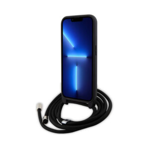 Coque iPhone 15 Pro Karl Lagerfeld Crossbody Saffiano Metal Pin Karl & Choupette noire — visuel 4