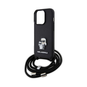 Coque iPhone 15 Pro Karl Lagerfeld Crossbody Saffiano Metal Pin Karl & Choupette noire — visuel 5