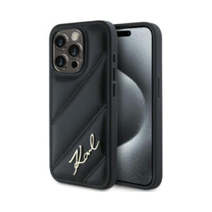 Coque iPhone 15 Pro Karl Lagerfeld Diagonal Quilted Script noire