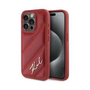Coque iPhone 15 Pro Karl Lagerfeld Diagonal Quilted Script rouge