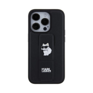 Coque iPhone 15 Pro Karl Lagerfeld Gripstand Saffiano Choupette Pins noire — visuel 4
