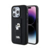 Coque iPhone 15 Pro Karl Lagerfeld Gripstand Saffiano Karl & Choupette Pins noire