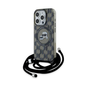 Coque iPhone 15 Pro Karl Lagerfeld IML Crossbody Monogram Karl & Choupette Head MagSafe noire