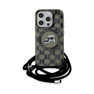 Coque iPhone 15 Pro Karl Lagerfeld IML Crossbody Monogram Karl & Choupette Head MagSafe noire — visuel 2