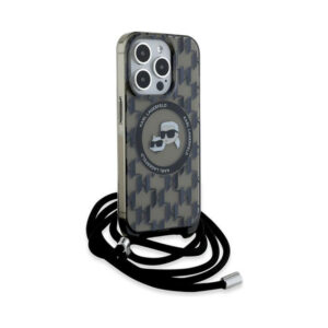 Coque iPhone 15 Pro Karl Lagerfeld IML Crossbody Monogram Karl & Choupette Head MagSafe noire — visuel 3