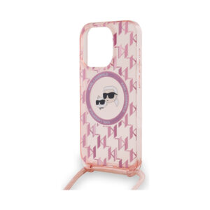 Coque iPhone 15 Pro Karl Lagerfeld IML Crossbody Monogram Karl & Choupette Head MagSafe rose — visuel 5