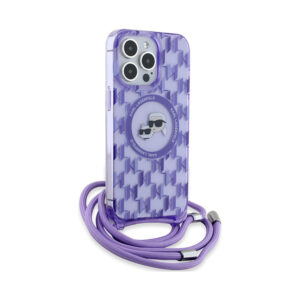 Coque iPhone 15 Pro Karl Lagerfeld IML Crossbody Monogram Karl & Choupette Head MagSafe violette — visuel 3