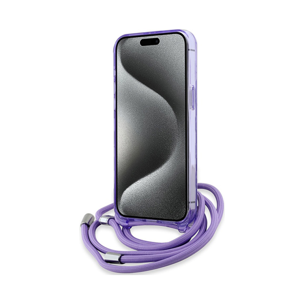 Coque iPhone 15 Pro Karl Lagerfeld IML Crossbody Monogram Karl & Choupette Head MagSafe violette — visuel 4