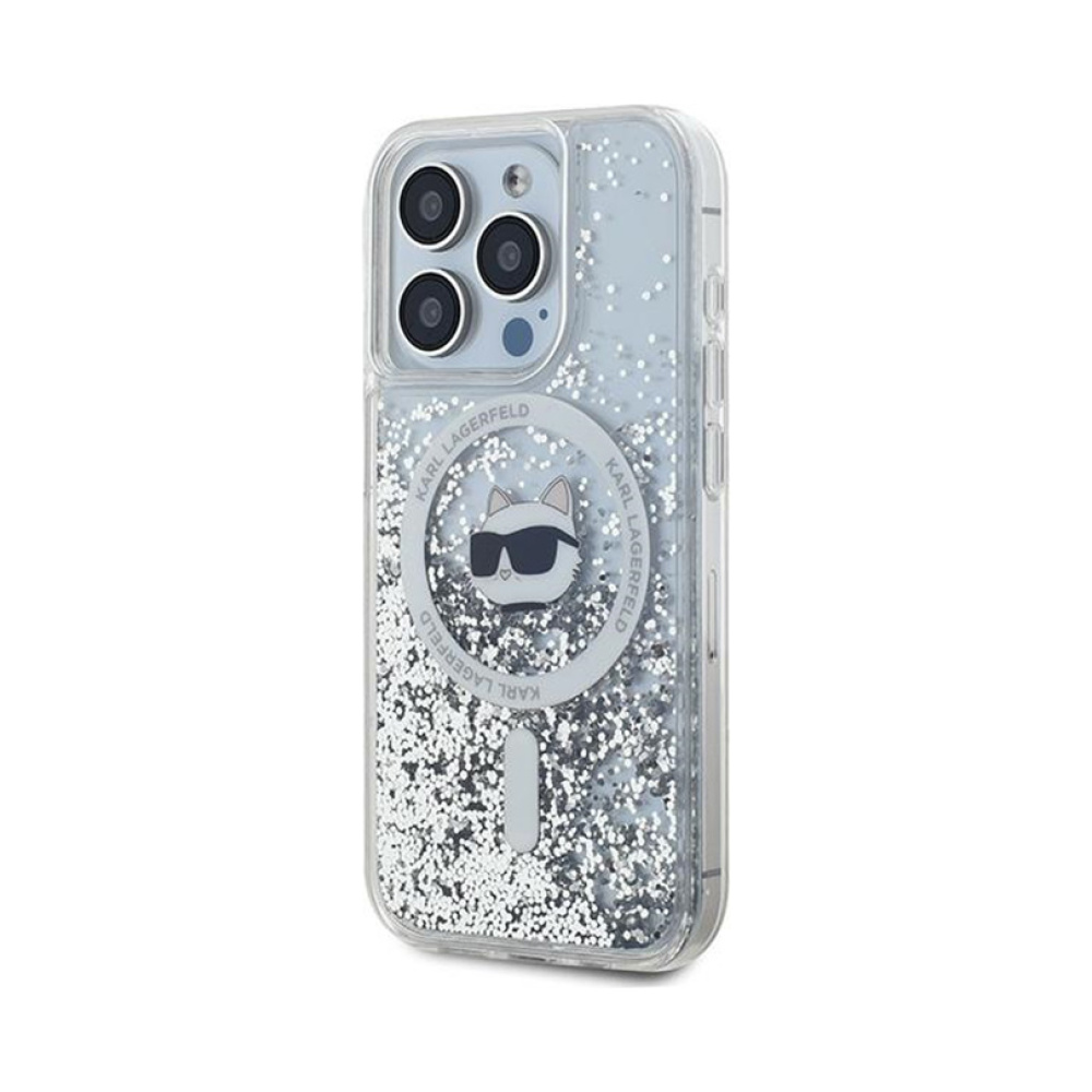 Coque iPhone 15 Pro Karl Lagerfeld Liquid Glitter Choupette Head MagSafe transparente — visuel 2