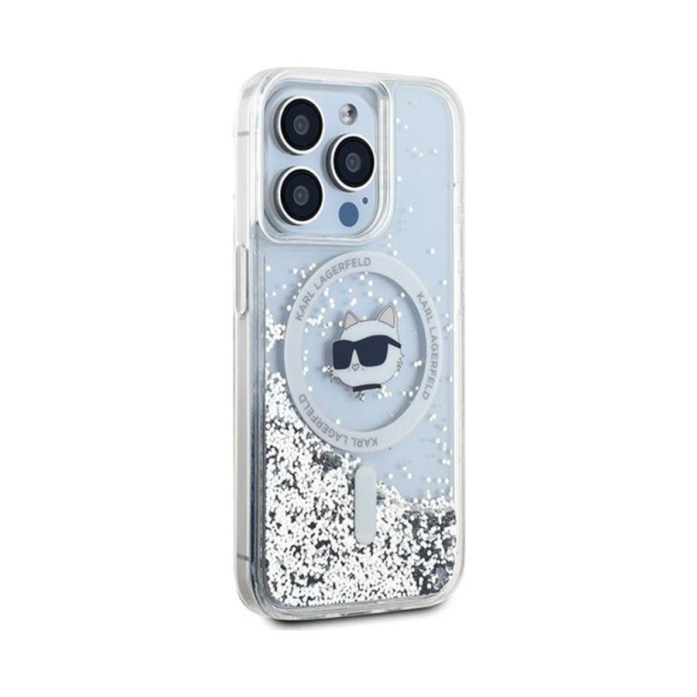 Coque iPhone 15 Pro Karl Lagerfeld Liquid Glitter Choupette Head MagSafe transparente — visuel 4