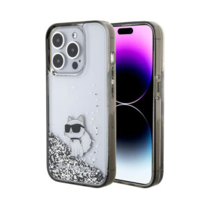 Coque iPhone 15 Pro Karl Lagerfeld Liquid Glitter Choupette transparente
