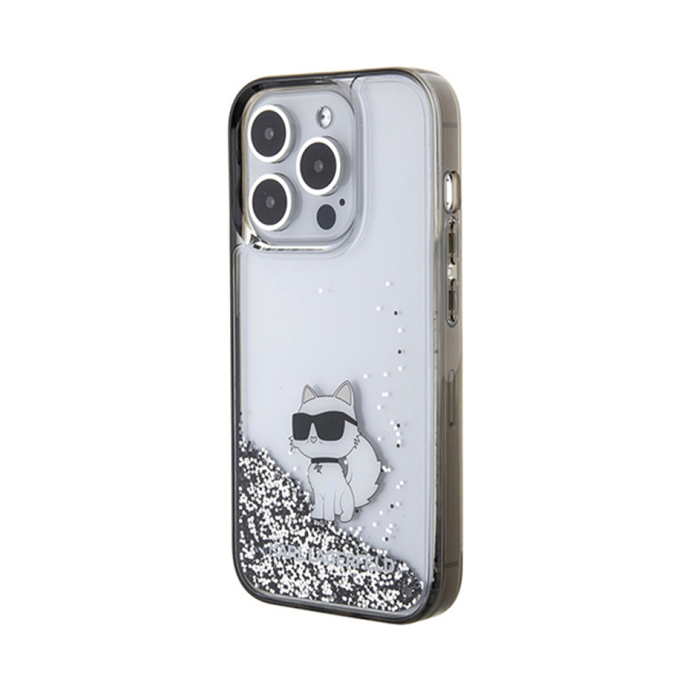 Coque iPhone 15 Pro Karl Lagerfeld Liquid Glitter Choupette transparente — visuel 2