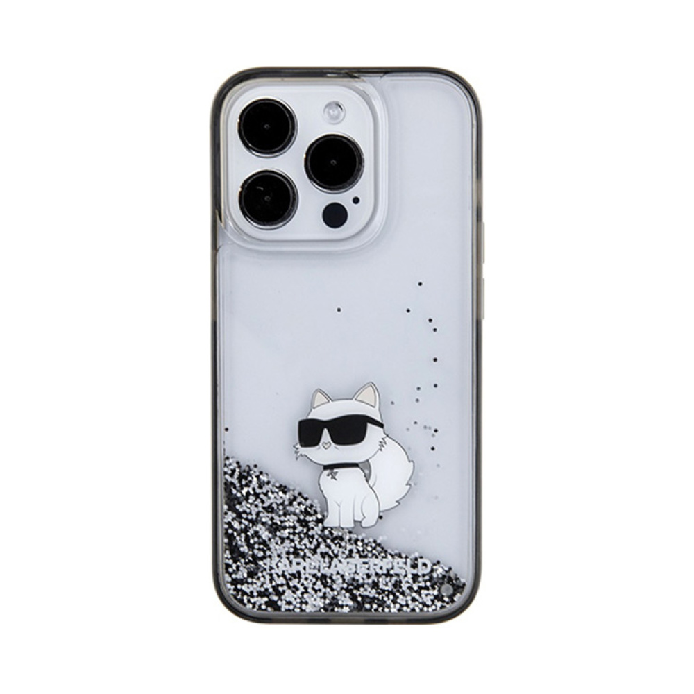 Coque iPhone 15 Pro Karl Lagerfeld Liquid Glitter Choupette transparente — visuel 3