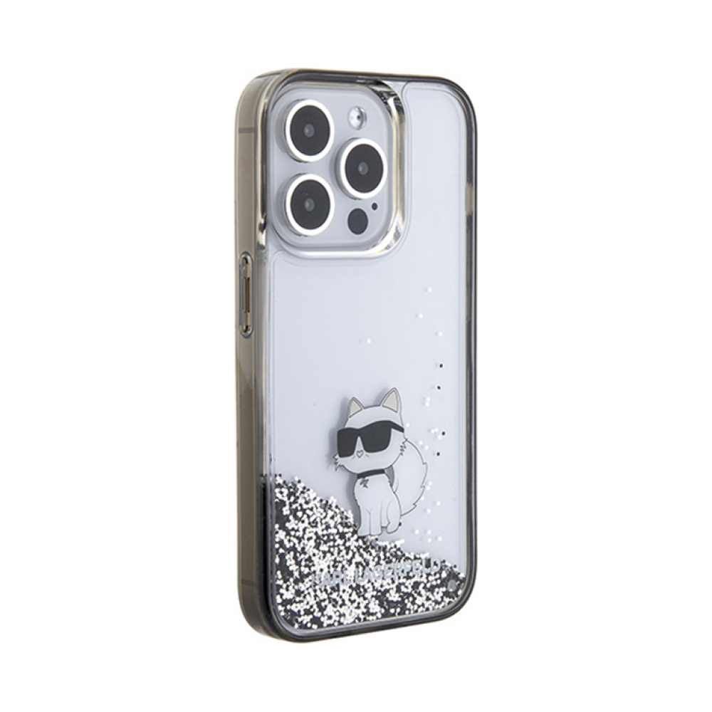 Coque iPhone 15 Pro Karl Lagerfeld Liquid Glitter Choupette transparente — visuel 4