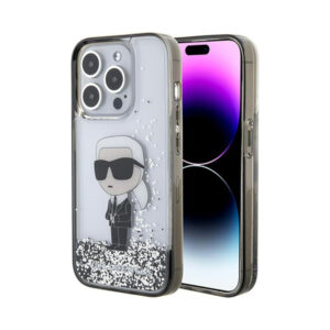 Coque iPhone 15 Pro Karl Lagerfeld Liquid Glitter Ikonik transparente