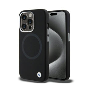 Coque iPhone 15 Pro Max BMW Signature Liquid Silicone MagSafe noire
