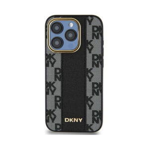 Coque iPhone 15 Pro Max DKNY Leather Checkered Mono Pattern MagSafe noire — visuel 3