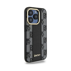 Coque iPhone 15 Pro Max DKNY Leather Checkered Mono Pattern MagSafe noire — visuel 4