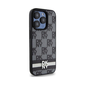 Coque iPhone 15 Pro Max DKNY Leather Checkered Mono Pattern & Printed Stripes noire — visuel 4