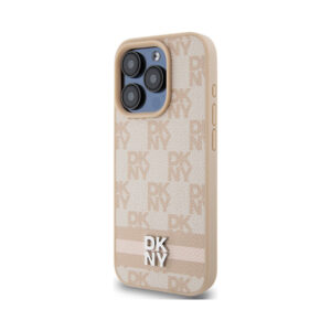Coque iPhone 15 Pro Max DKNY Leather Checkered Mono Pattern & Printed Stripes rose — visuel 2