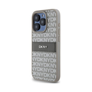 Coque iPhone 15 Pro Max DKNY Leather Mono Stripe & Metal Logo beige — visuel 2